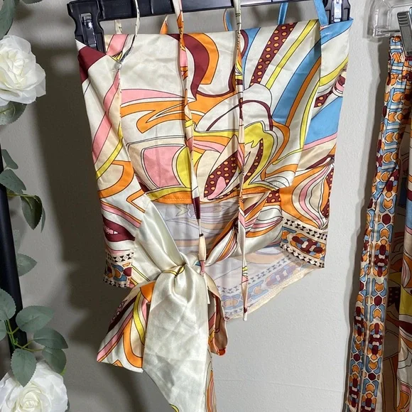 Abstract Patterned Wide Leg Pants and Scarf Set - Picture 3 of 6